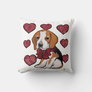Beagle Dog Valentine Throw Pillow
