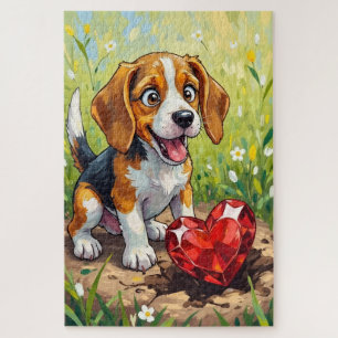 Beagle Dog Valentine's Day Heart Treasure Art Jigsaw Puzzle