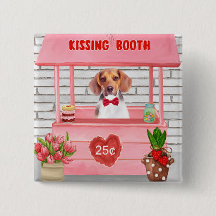 Beagle Dog Valentine's Day Kissing Booth 2 Inch Square Button