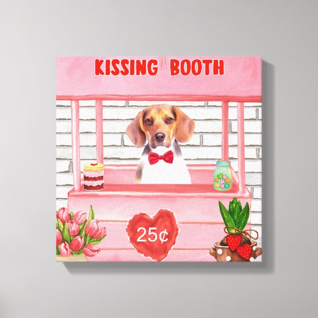 Beagle Dog Valentine's Day Kissing Booth Canvas Print (Front)