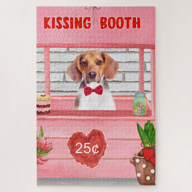 Beagle Dog Valentine's Day Kissing Booth Jigsaw Puzzle (Vertical)