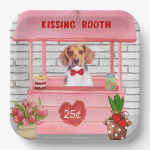 Beagle Dog Valentine's Day Kissing Booth Paper Plate