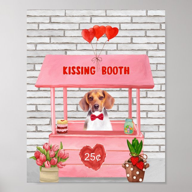 Beagle Dog Valentine's Day Kissing Booth Poster (Front)