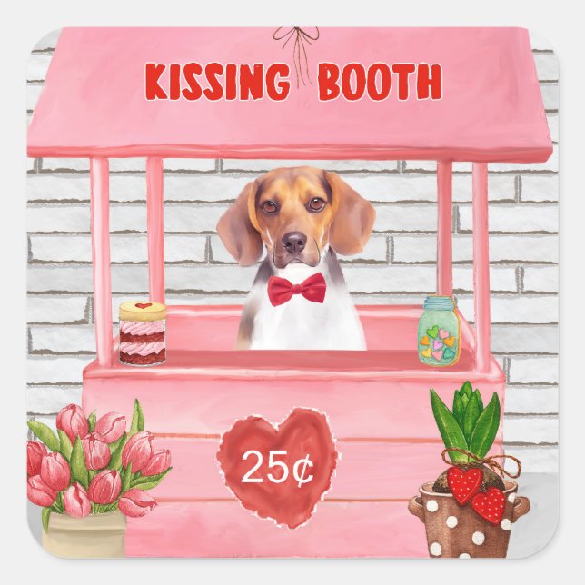 Beagle Dog Valentine's Day Kissing Booth Square Sticker (Front)