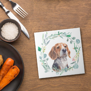 Beagle Dog Watercolor Wreath Tile