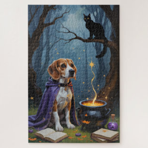 Beagle Dog Whimsical Halloween Painting Jigsaw Puzzle