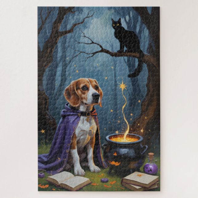 Beagle Dog Whimsical Halloween Painting Jigsaw Puzzle (Vertical)