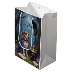 Beagle Dog Whimsical Halloween Painting Medium Gift Bag