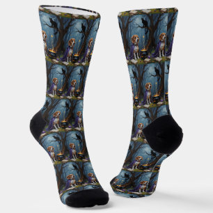 Beagle Dog Whimsical Halloween Painting Socks