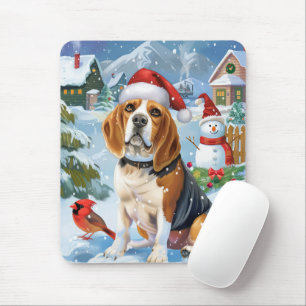 Beagle Dog Winter Wonderland Christmas Joy Mouse Pad