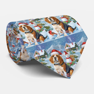 Beagle Dog Winter Wonderland Christmas Joy Tie