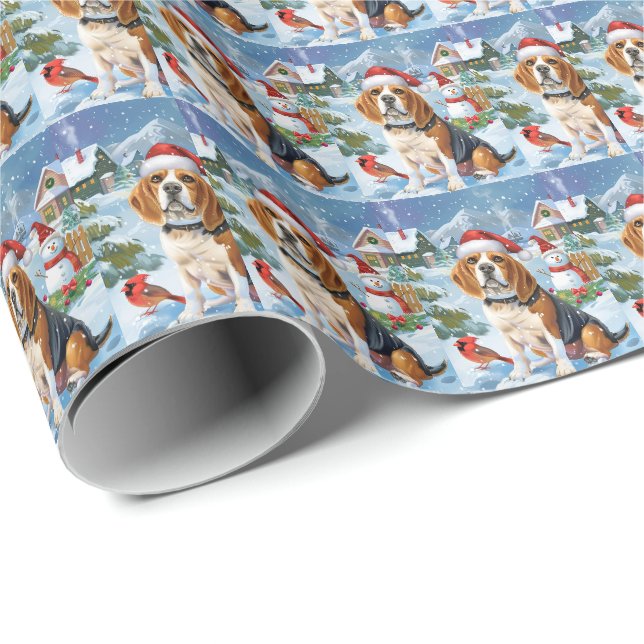 Beagle Dog Winter Wonderland Christmas Joy Wrapping Paper (Roll Corner)