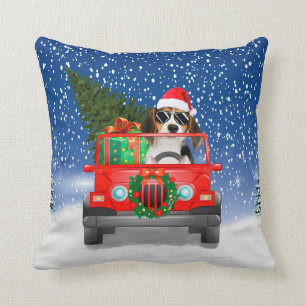 Beagle dog with Christmas gifts Throw Pillow
