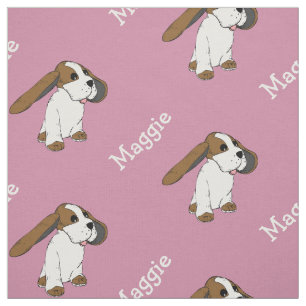 Beagle Dog With Name Blush Pink Fabric by the Yard