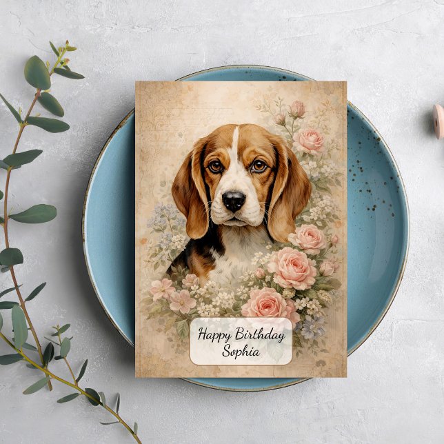 Beagle Dog with Roses Card (Creator Uploaded)