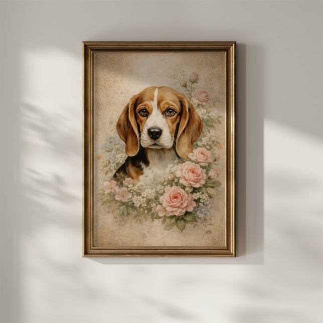 Beagle Dog with Roses Poster (Creator Uploaded)