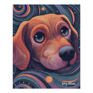 Beagle dog with starry sky and water 001 poster