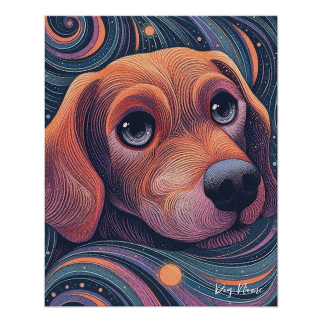Beagle dog with starry sky and water 001 poster (Front)