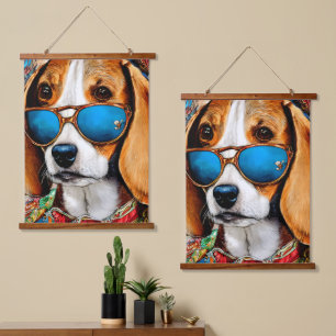 Beagle Dog with Sunglasses Hanging Tapestry