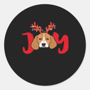 Beagle Dog Xmas Christmas Reindeer Antlers Light E Classic Round Sticker