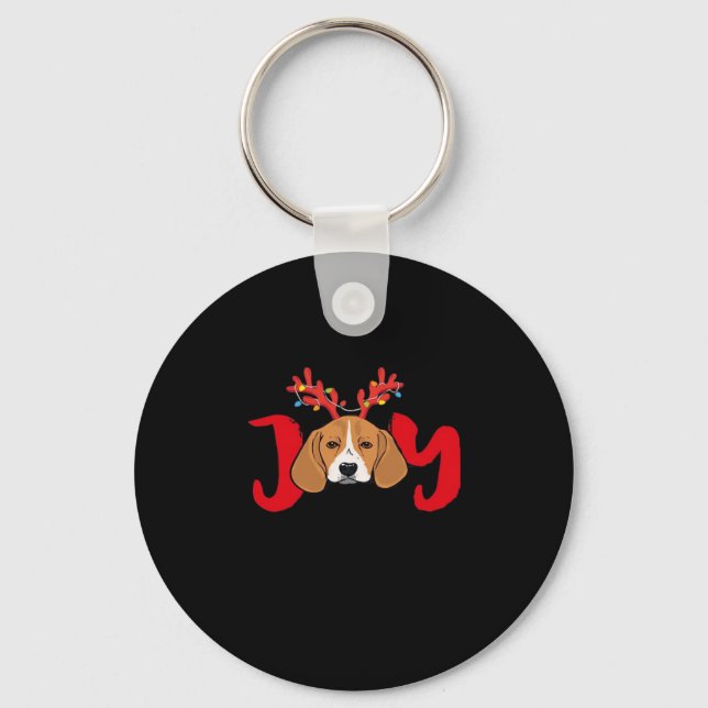Beagle Dog Xmas Christmas Reindeer Antlers Light E Keychain (Front)