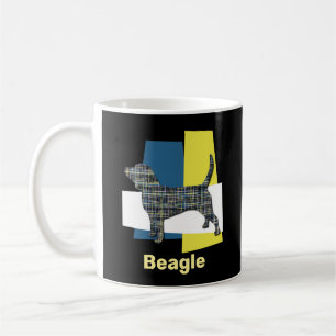 Beagle Dog Yellow & Blue Triangle Grid Line Coffee Mug