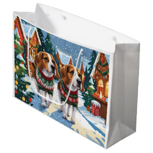 Beagle Dogs Christmas Snow Holiday Large Gift Bag