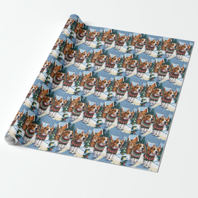 Beagle Dogs Christmas Snow Holiday Wrapping Paper (Unrolled)