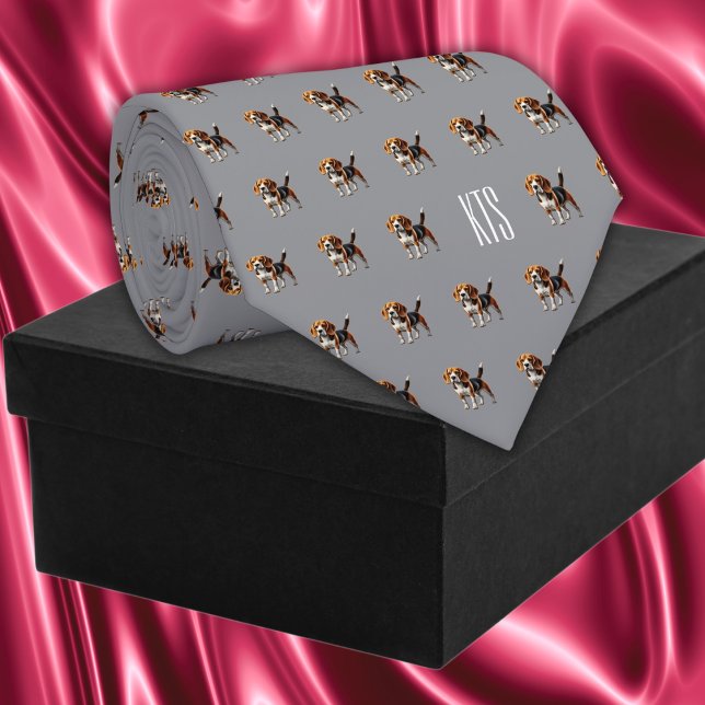 Beagle Dogs Pattern Monogrammed Veterinarian Tie (Beagle Dogs Pattern Monogrammed Veterinarian Neck Tie in gray color)
