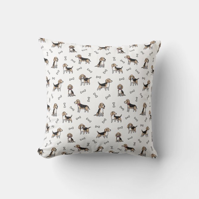 Beagle dogs pattern throw pillow (Front)