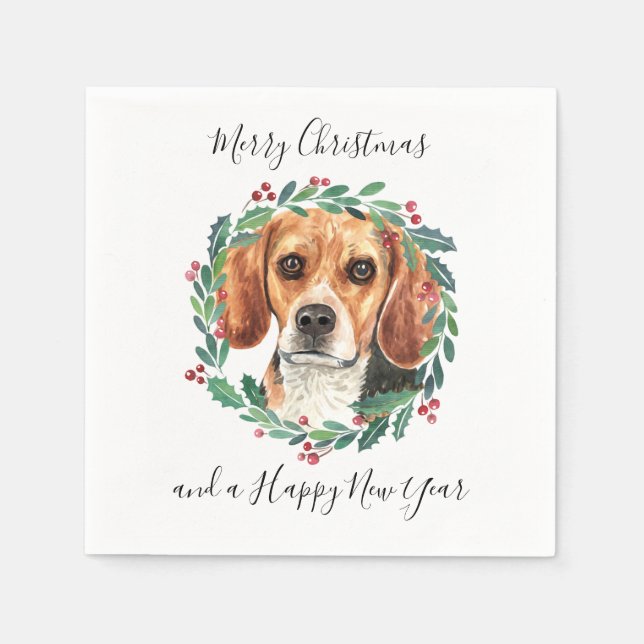 Beagle Elegant Dog Merry Christmas Napkin (Front)