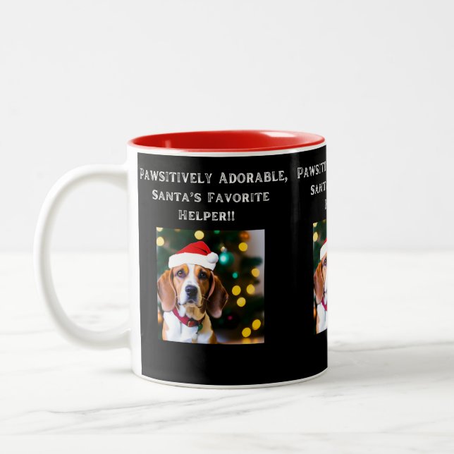 Beagle en chapeau à Santa sur tasse de café (Gauche)