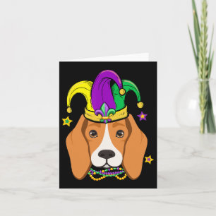 Beagle Face Wearing Mardi Gras Beads Jester Hat Pa Card