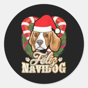 Beagle Feliz Navidog Santa Claus Hat Dog Christmas Classic Round Sticker