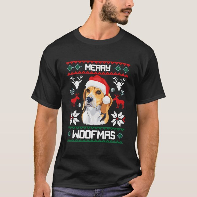Beagle For Merry Woofmas Ugly T-Shirt (Front)