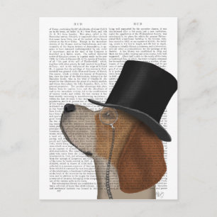 Beagle, Formal Hound and Hat Postcard