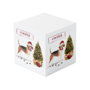 Beagle Funny Christmas Dog with Tree Cube
