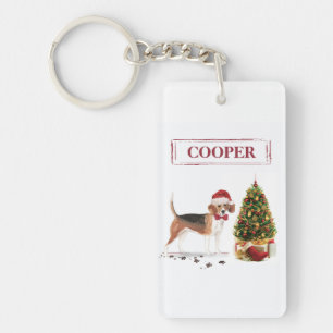 Beagle Funny Christmas Dog with Tree Keychain