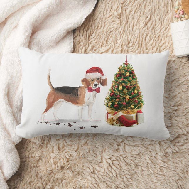 Beagle Funny Christmas Dog with Tree Lumbar Pillow (Blanket)