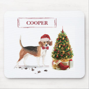 Beagle Funny Christmas Dog with Tree Mouse Pad