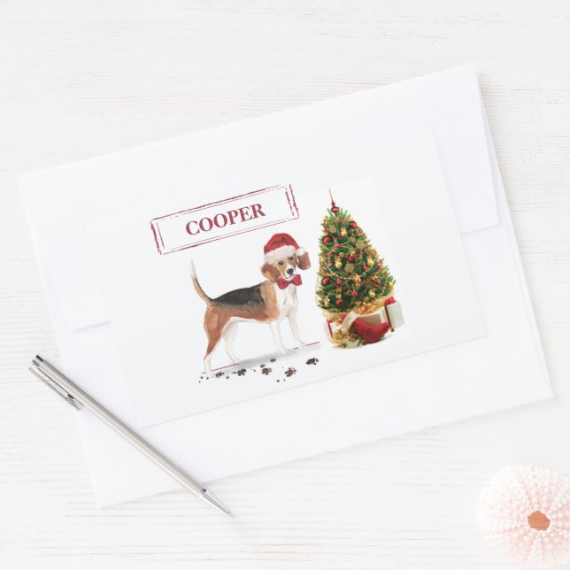 Beagle Funny Christmas Dog with Tree Sticker (Envelope)