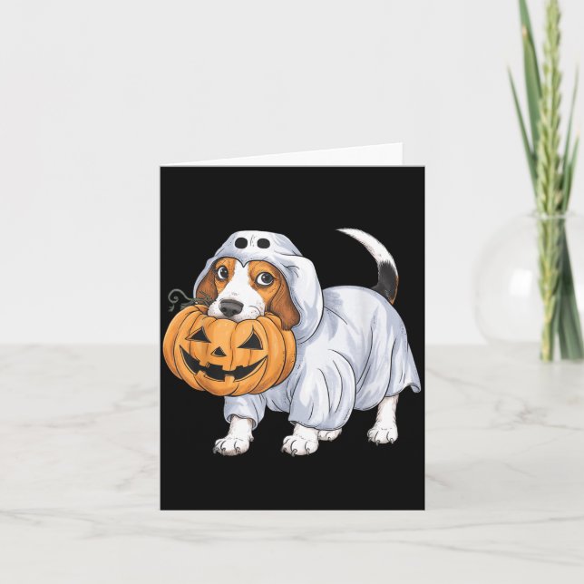 Beagle Ghost Dog Halloween Card (Front)