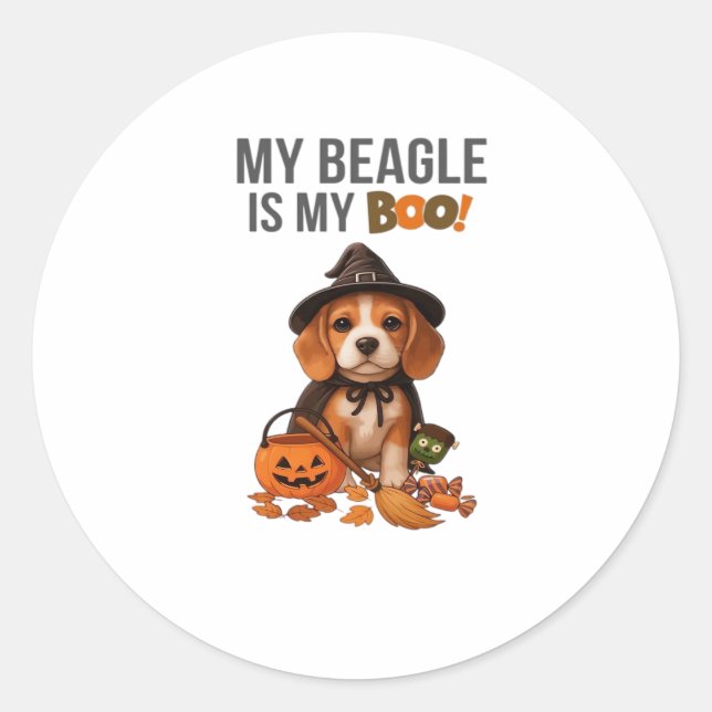 Beagle Halloween Costume  My Beagle is My Boo Dog  Classic Round Sticker (Front)