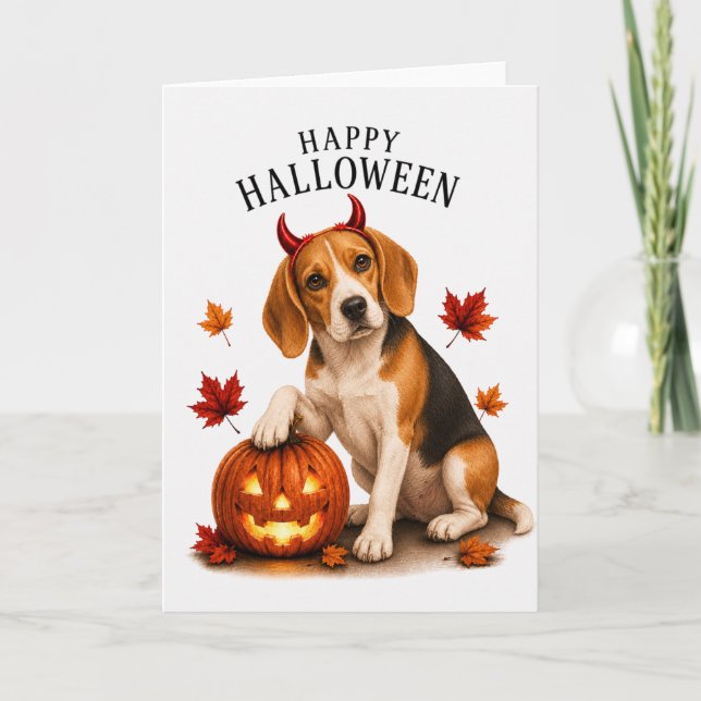 Beagle Halloween Devil Dog Card (Front)