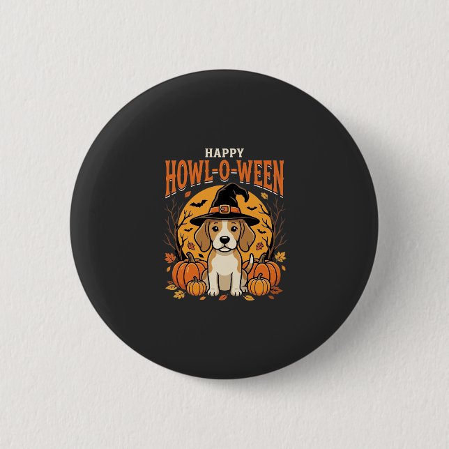 Beagle Halloween Howl-O-Ween Dog Pumpkin Design_1 2 Inch Round Button (Front)