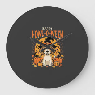 Beagle Halloween Howl-O-Ween Dog Pumpkin Design_1 Large Clock