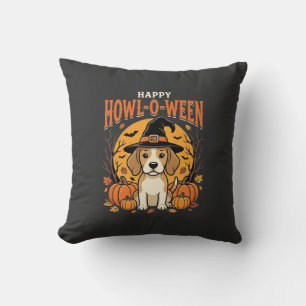 Beagle Halloween Howl-O-Ween Dog Pumpkin Design_1 Throw Pillow