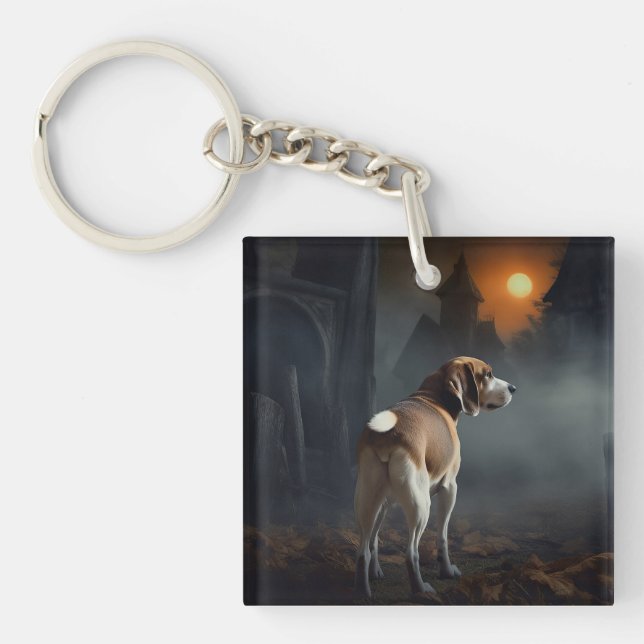 Beagle Halloween Scary  Keychain (Front)