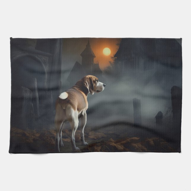 Beagle Halloween Scary  Kitchen Towel (Horizontal)