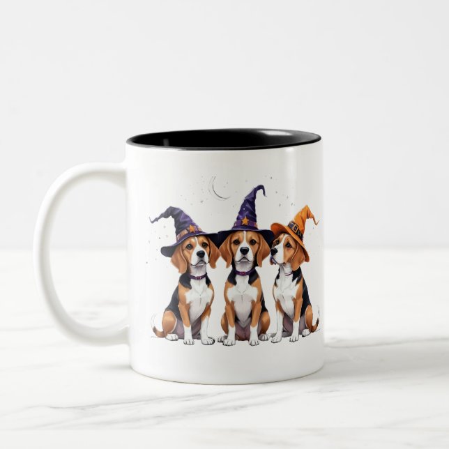 Beagle Halloween Spooky Dog Halloween Costume Two-Tone Coffee Mug (Left)